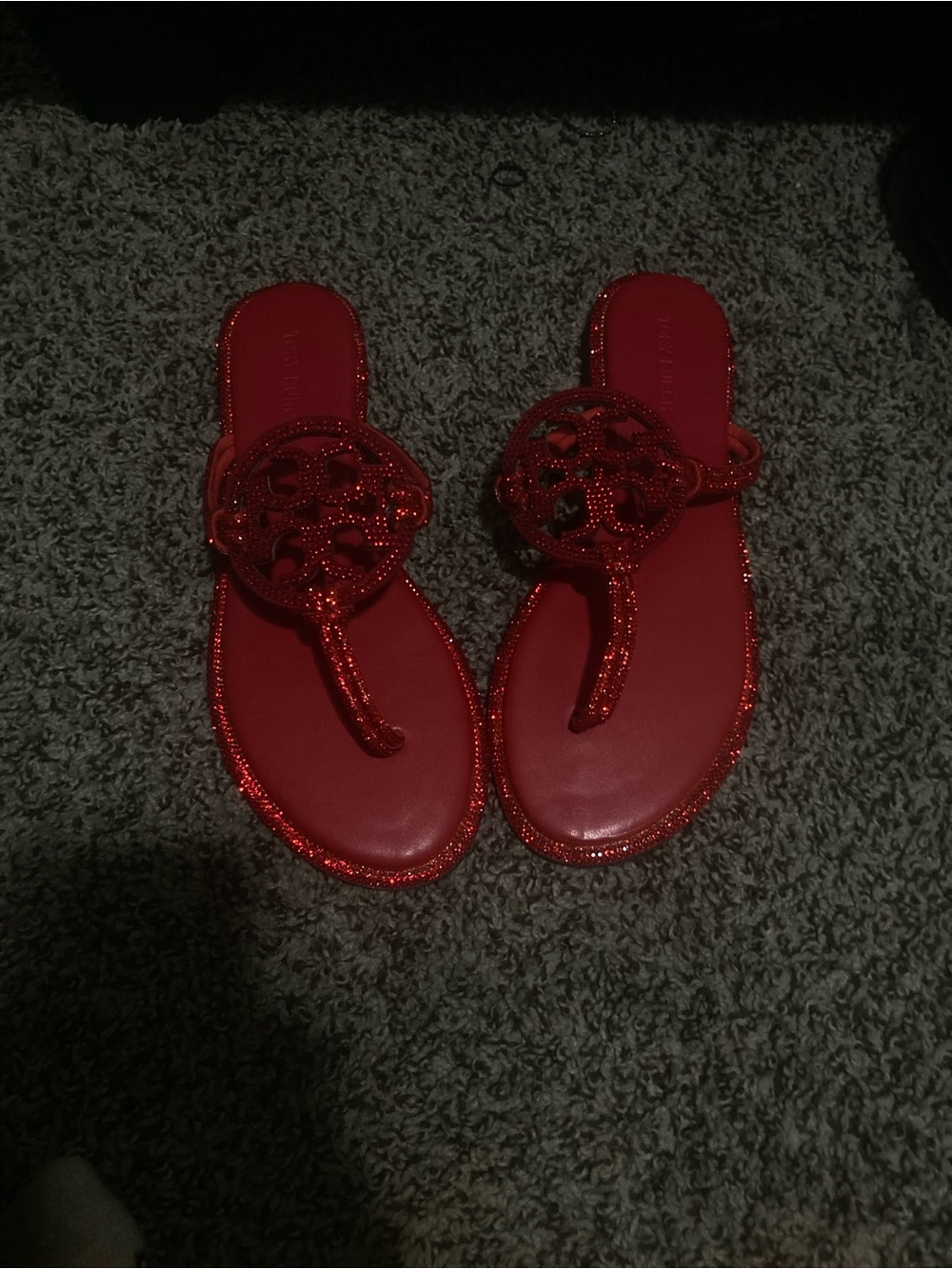 Tory Burch Red Beaded Logo Thong Sandals